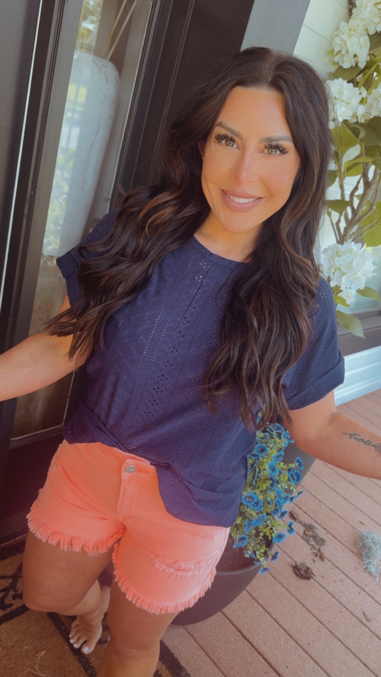 Navy Eyelet Lace Top