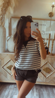 Off White Cream and  Black Unit Striped Top