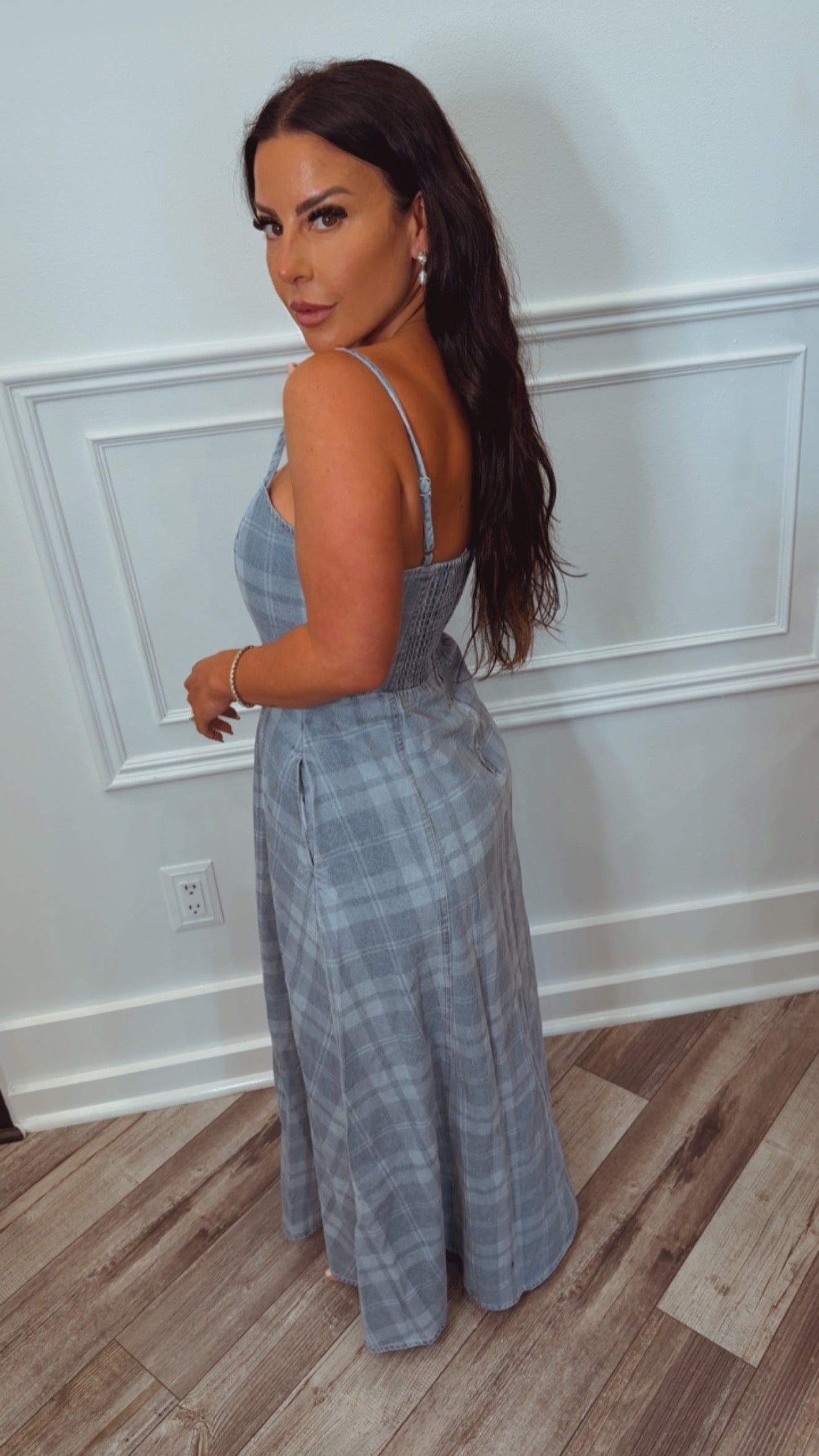 Stitch and Co Denim Gingham Chambray Midi Dress