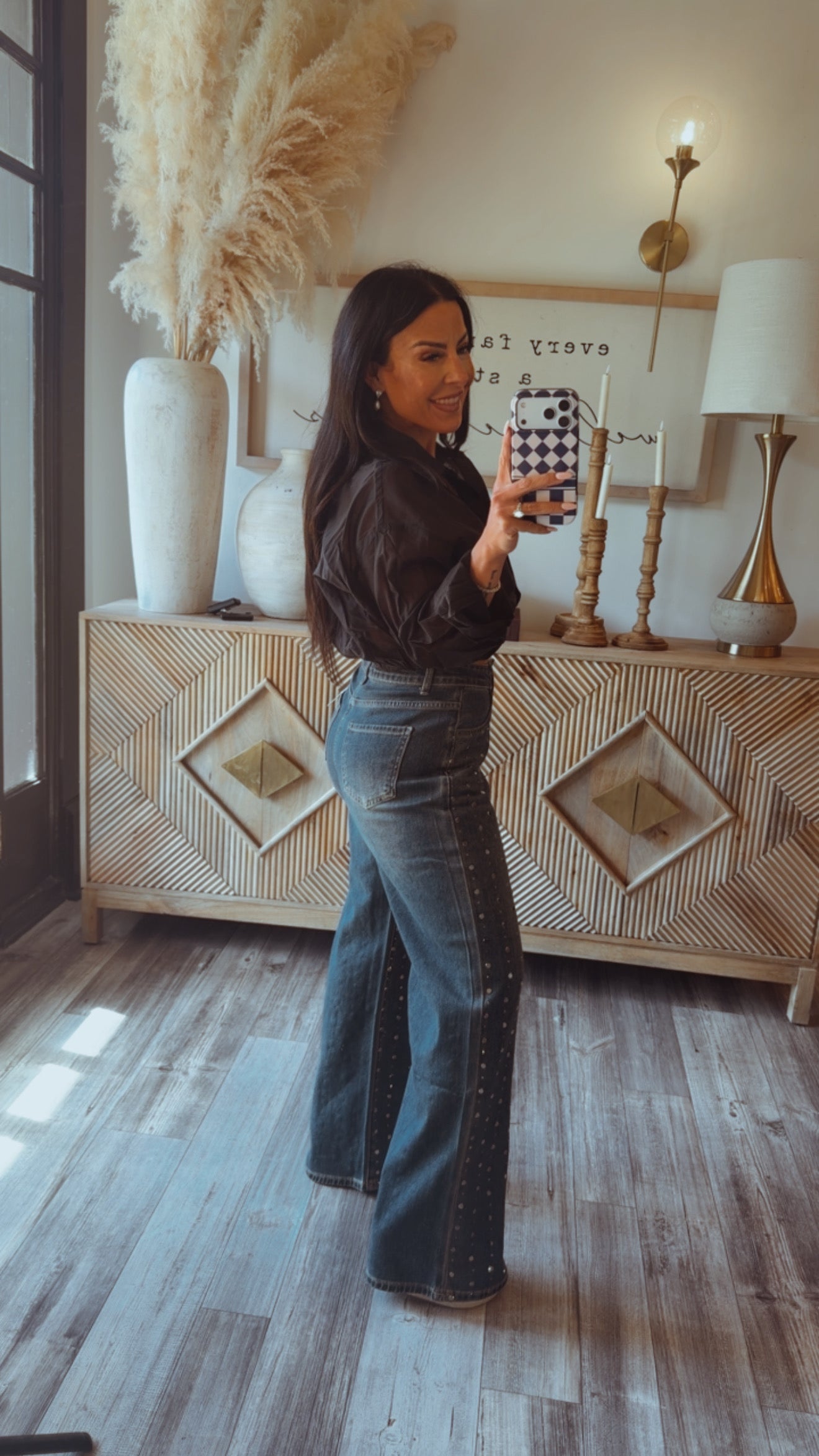 Diva Silver Studded Wide Leg Jeans
