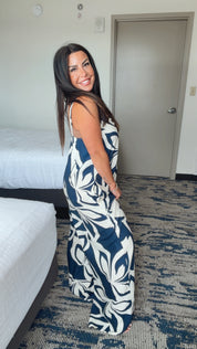 Loose Fit Chic Navy And White Jumpsuit