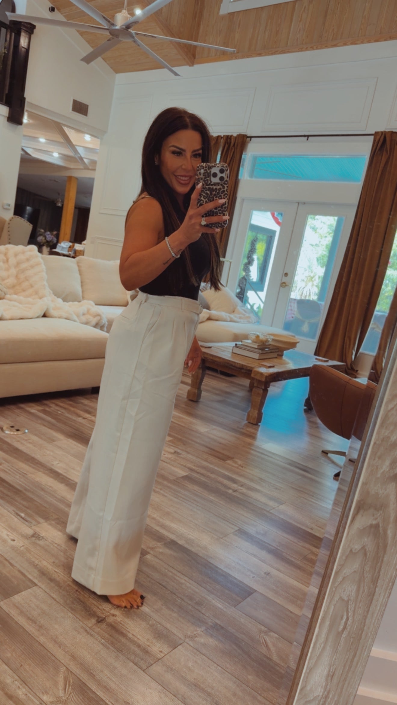 Luxe Cream High Waist Pants With Belt  Stitch & CO
