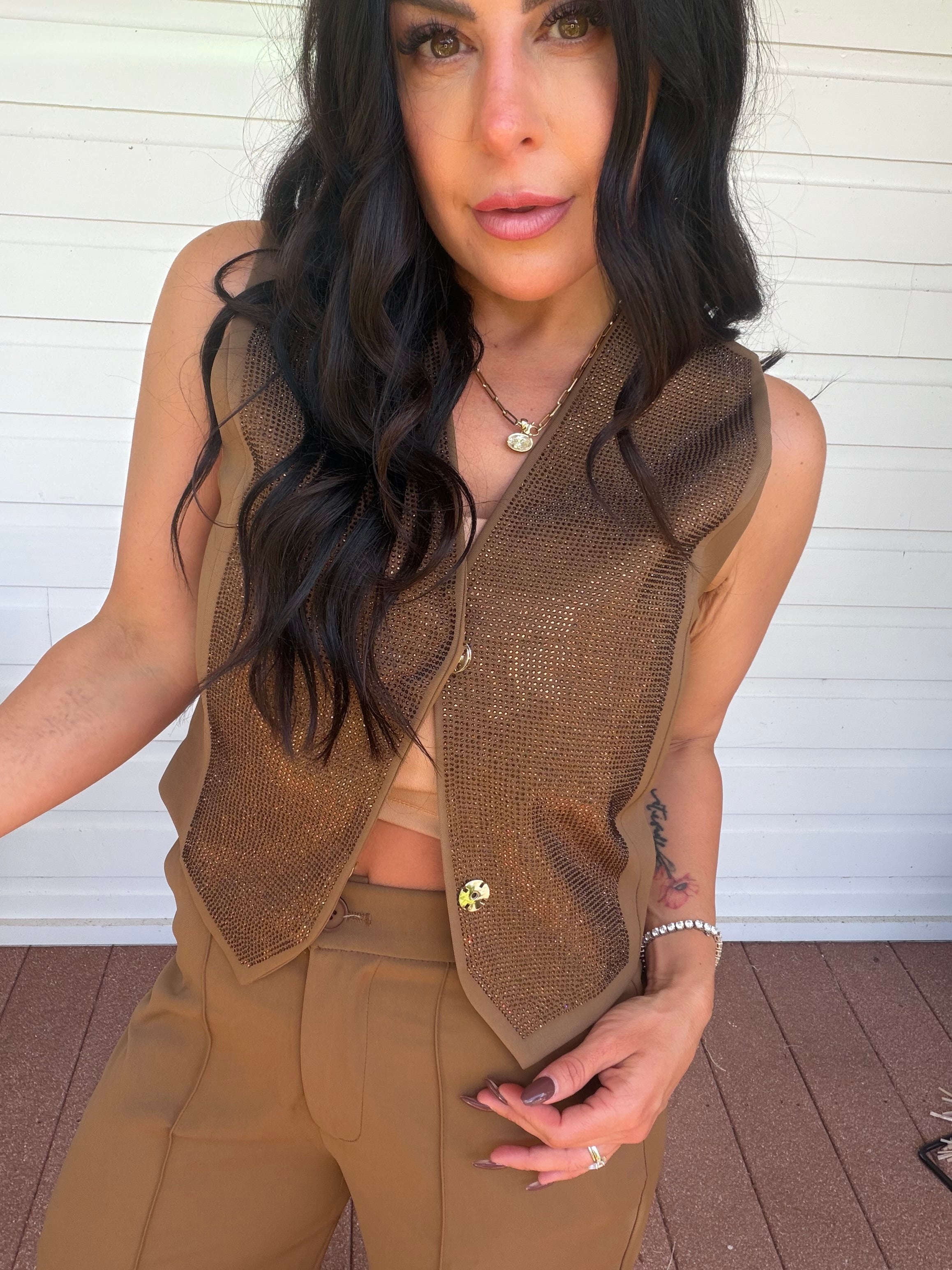 Diva Mocha  Sparkle Vest and Pants Set