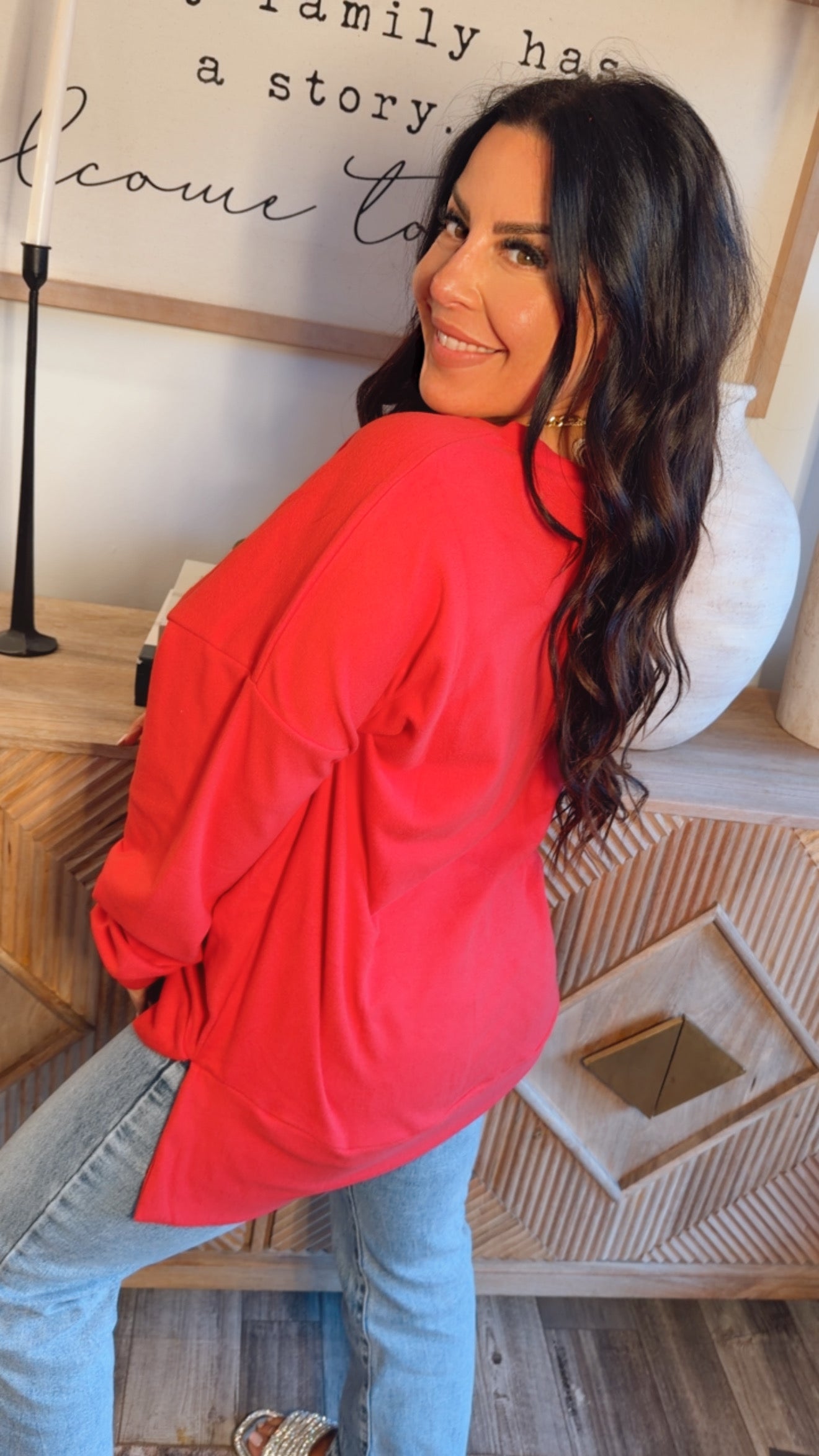 Red Ultra Soft Micro Fleece  Oversized Crewneck