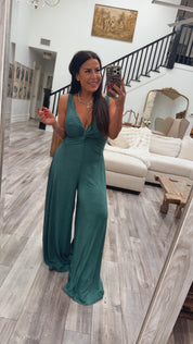 Hunter Green Twist Front Tank Jumpsuit