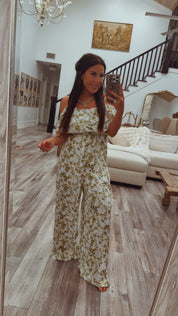 Chic White Green Floral Romper
