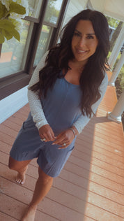 Blue Tank Romper With Pockets