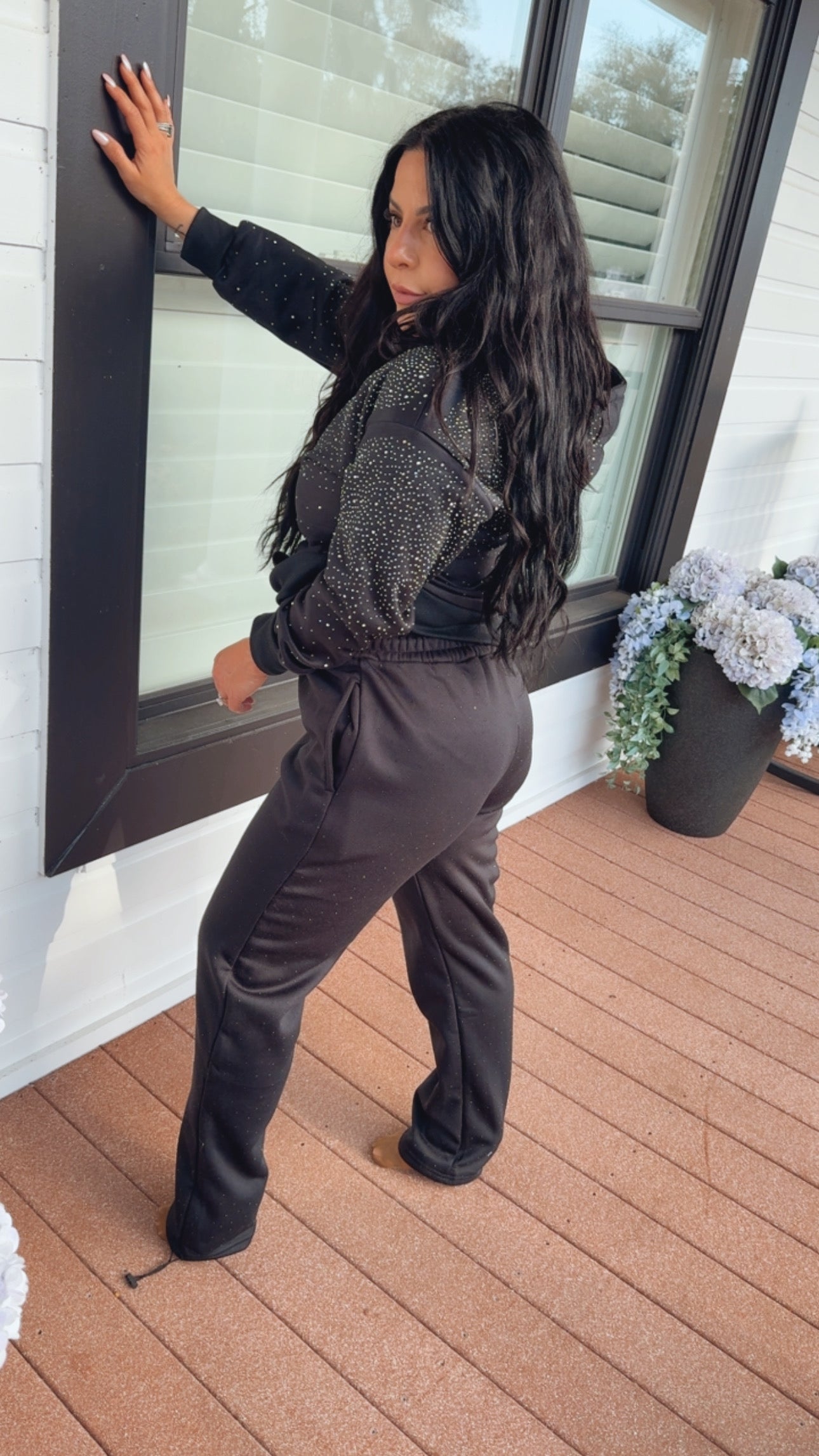 Black Rhinestone Bling Studded Joggers