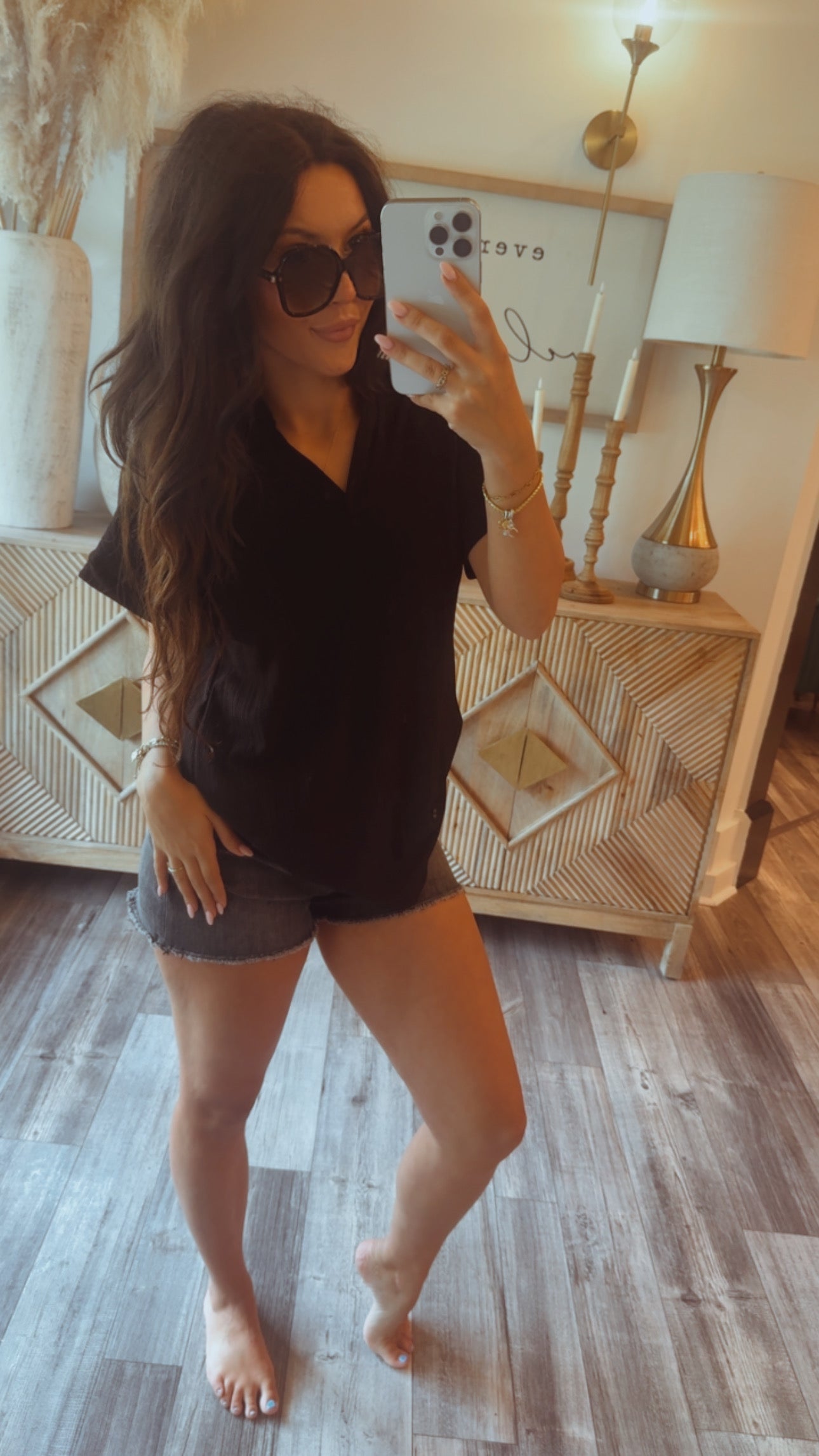 Black Textured Lightweight Top