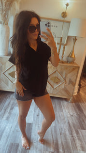 Black Textured Lightweight Top
