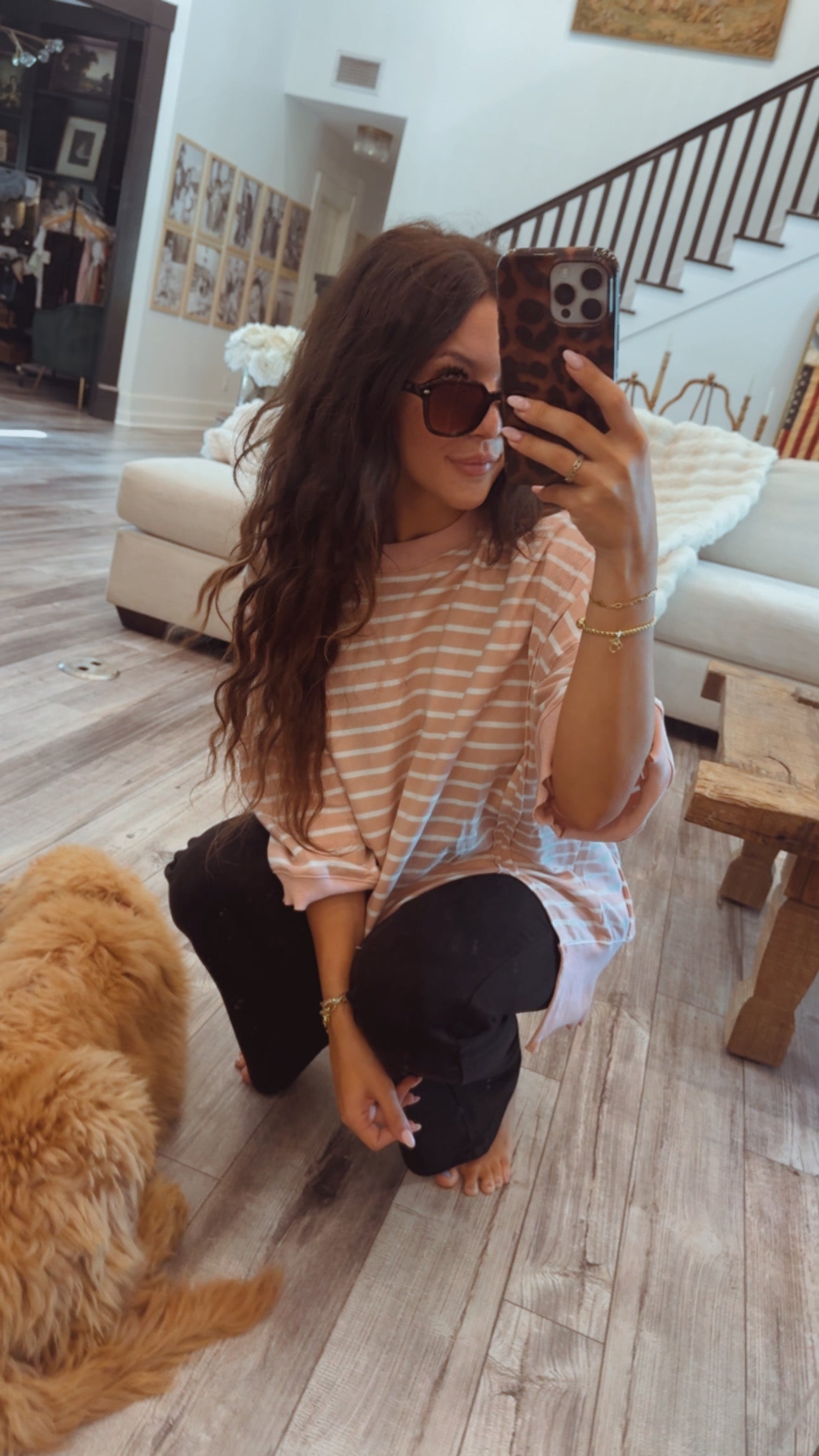 Pink And White Stripe Lightweight Loose Fit Sweater