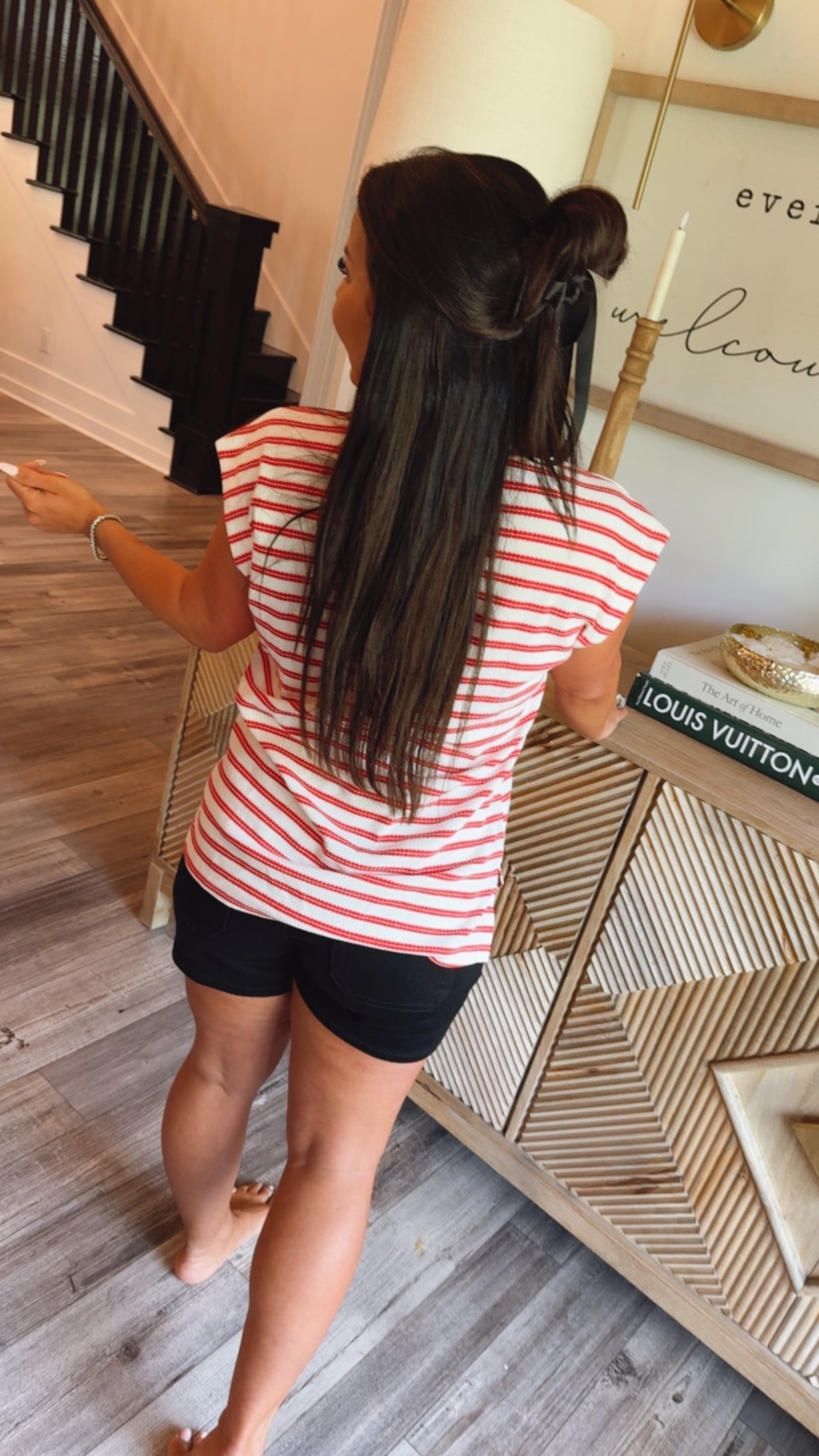 Red and White Striped Gold button Top