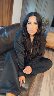 Black Diva Sparkle Studded Zip Up Hoodie and Joggers Set