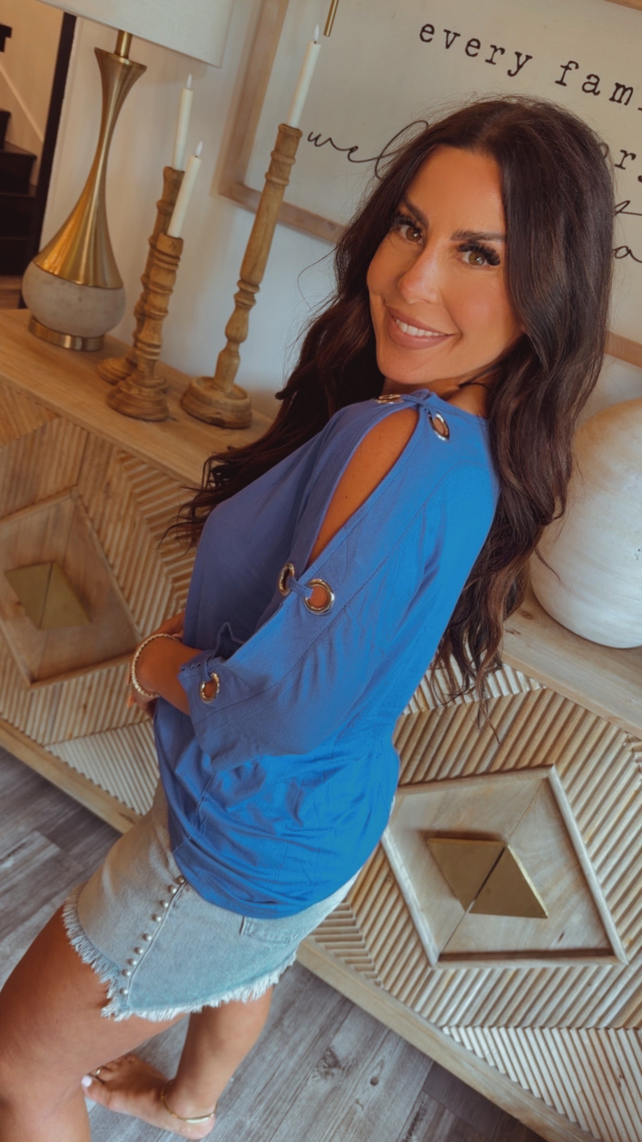 Ultra Soft Royal Blue Ring Hole Sleeve Top