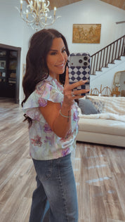 Multi Color Floral Ruffle Sleeve Top