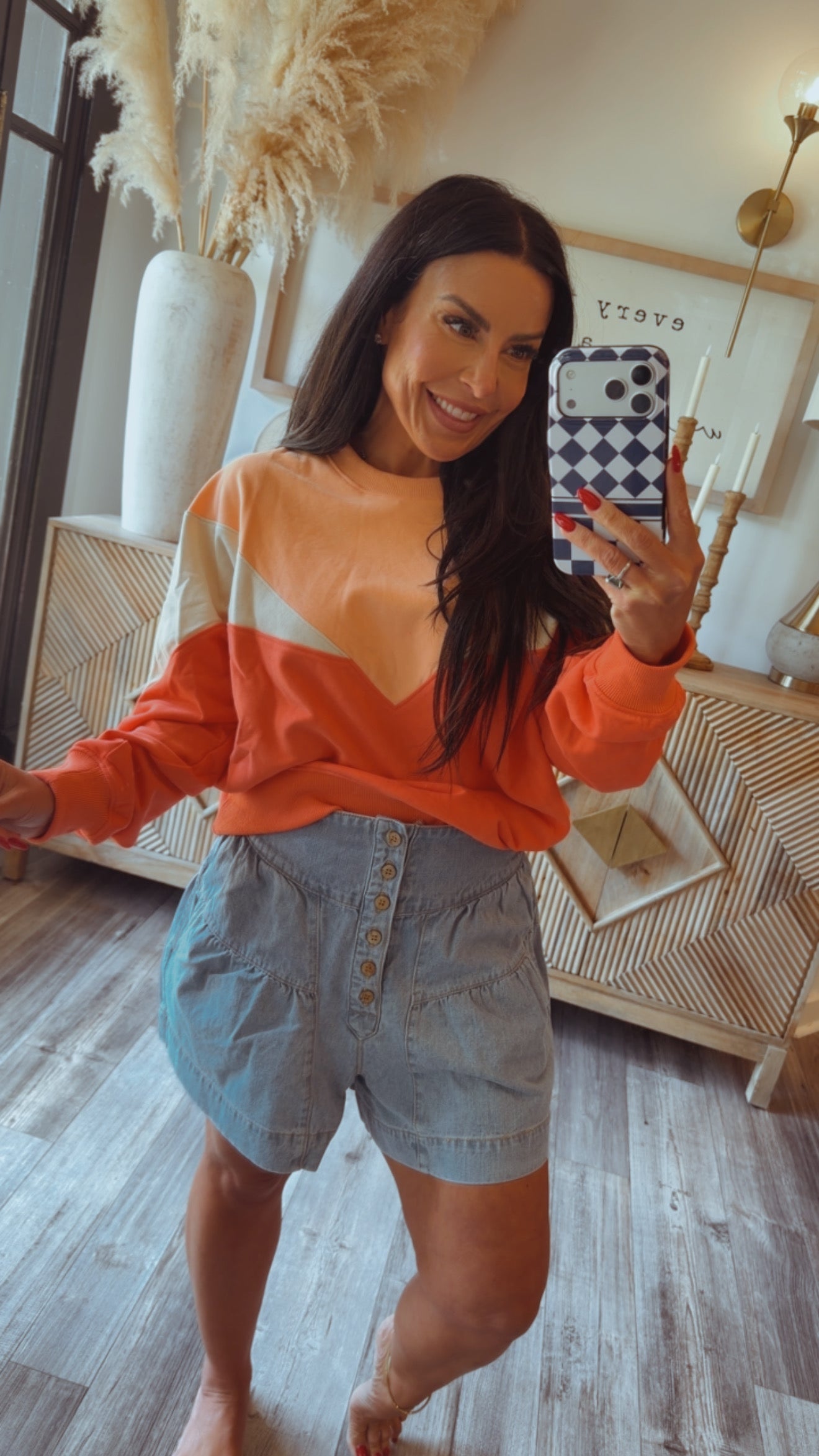 Stitch and CO Orange and Multi Color Ultra Soft Crewneck