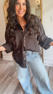 “No Apologies” Sassy Black Lightweight Long Sleeve Button Up Blouse