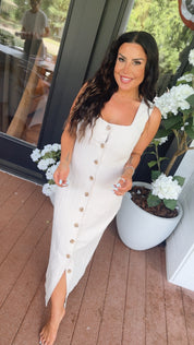 Luxe Linen Taupe Button Up Dress Stitch & Co