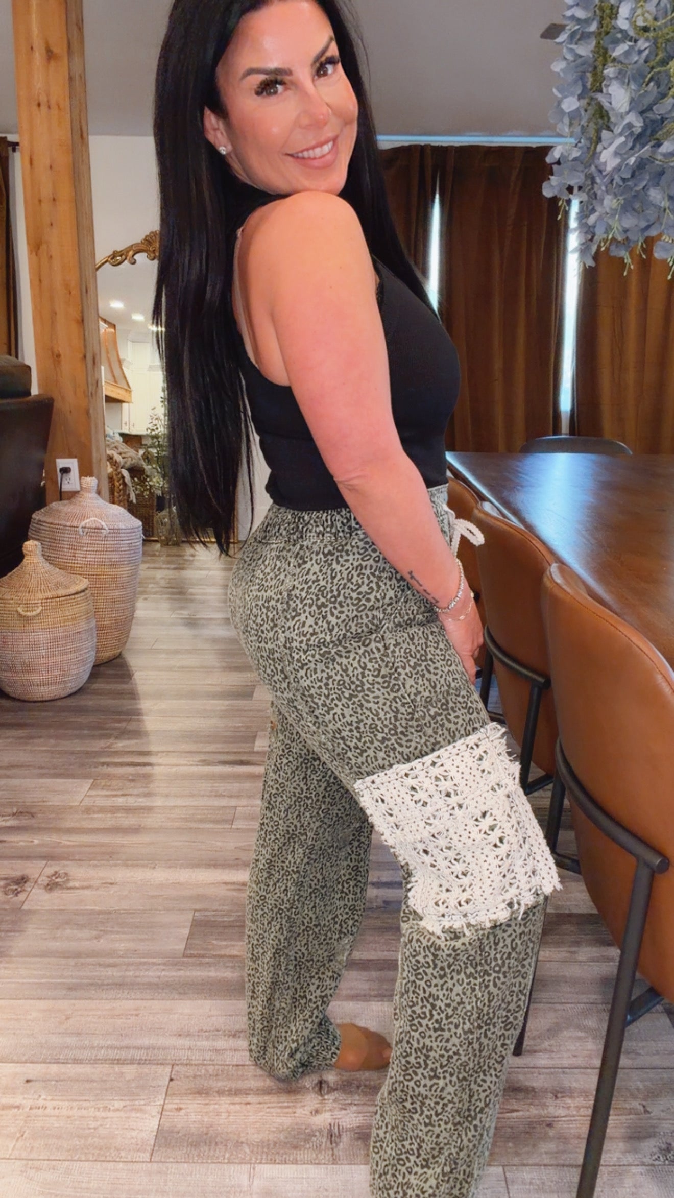 POL Leopard and Ivory Crochet Joggers
