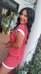 Lightweight Ultra Soft Red and White Striped Top and Shorts Set