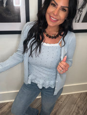 Light Blue Knit Two piece Cami Tank And Sweater Top Set