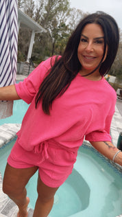 Hot Pink Ribbed Top and Shorts Set