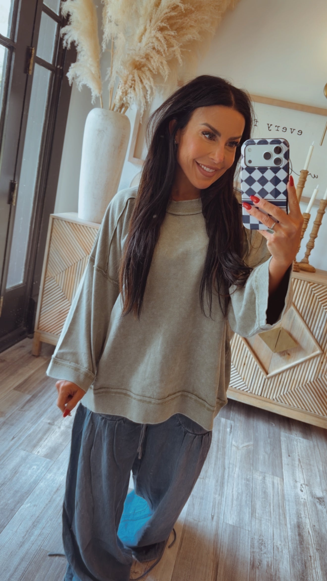 Stitch and CO Washed Olive Loose Fit Pullover