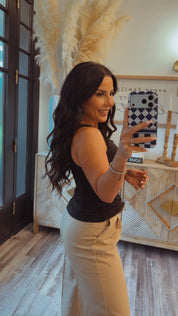 Black Square Neck Sleeveless Top