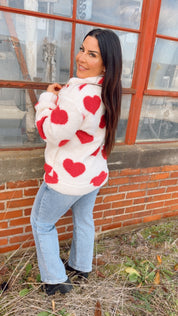 Red Heart Ivory Sherpa 1/4 Zip Jacket