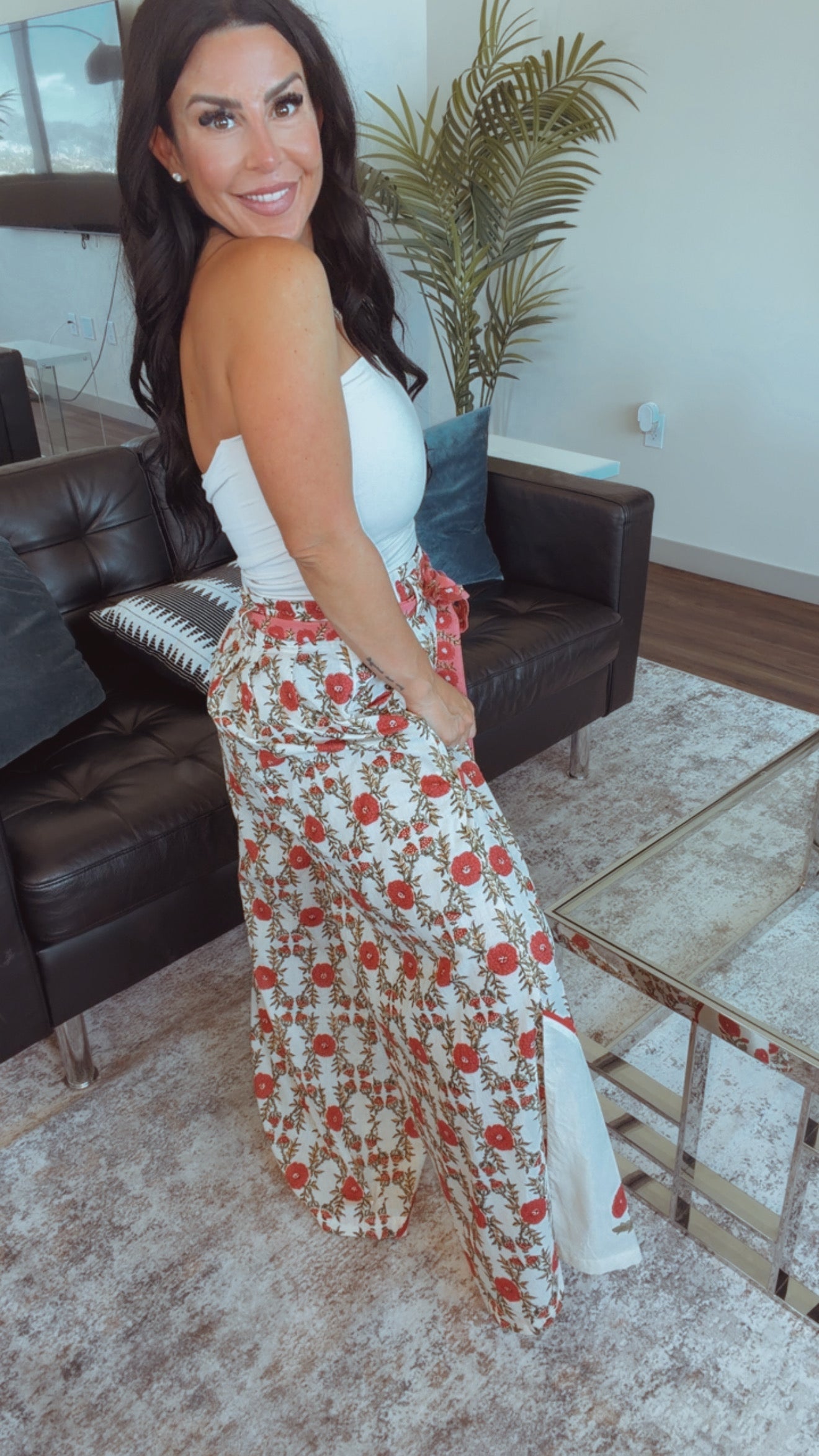 POL Cream and Multi Floral Pants