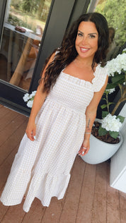 Soft Taupe and White Gingham Sleeve Tank Dress