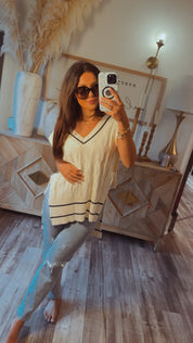 Cream Stripe Knit Sweater Vest