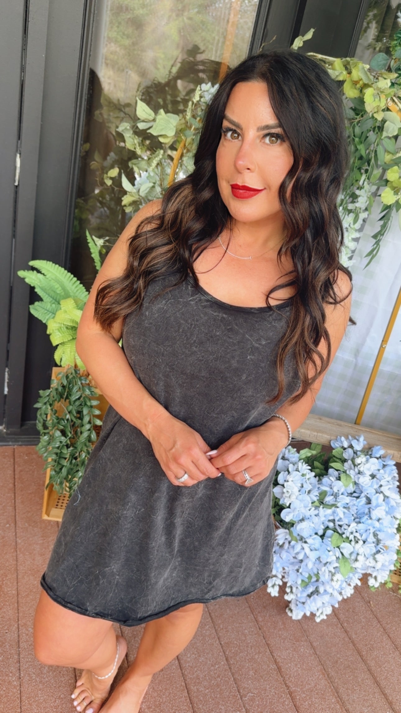 Black  Acid Wash Tank Romper Dress