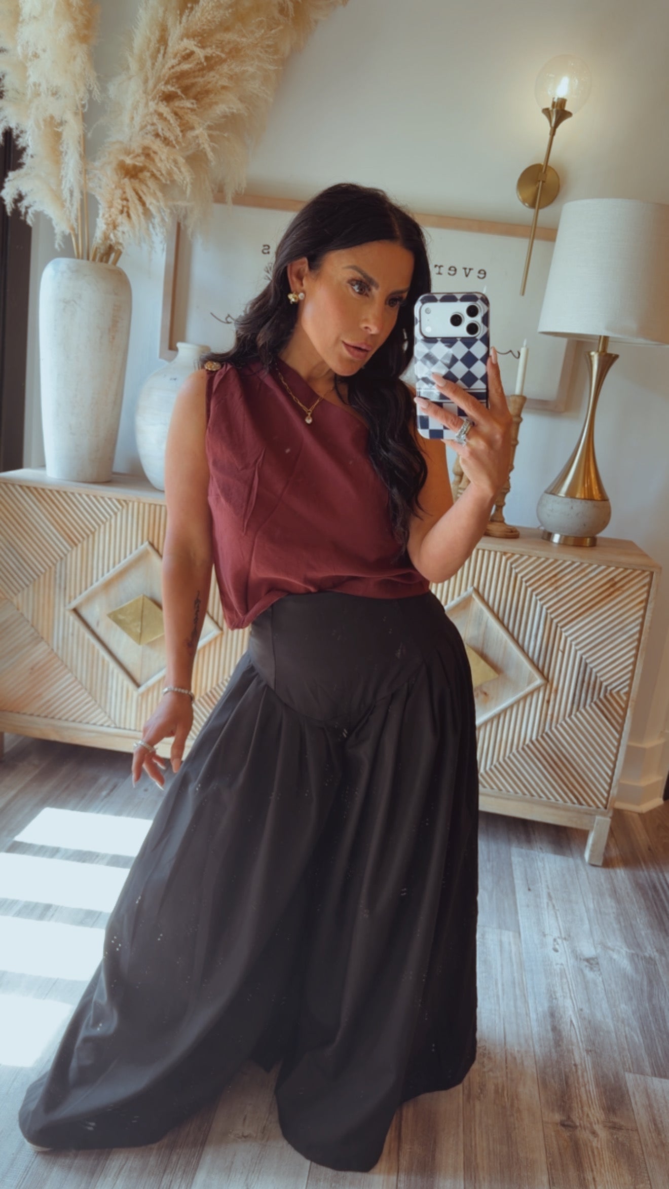 Wine Chic One Shoulder Loose Fit Blouse