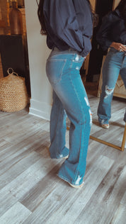 Medium Wash Distressed Wide Leg Jeans