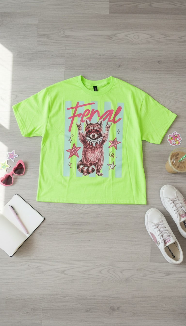 Feral Lime Green  Cropped Graphic Top