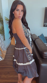 POL Charcoal Embroidered Date Night Approved Dress