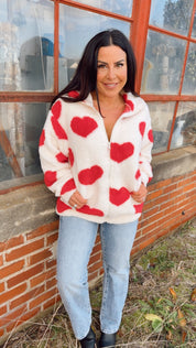 Red Heart Ivory Sherpa 1/4 Zip Jacket