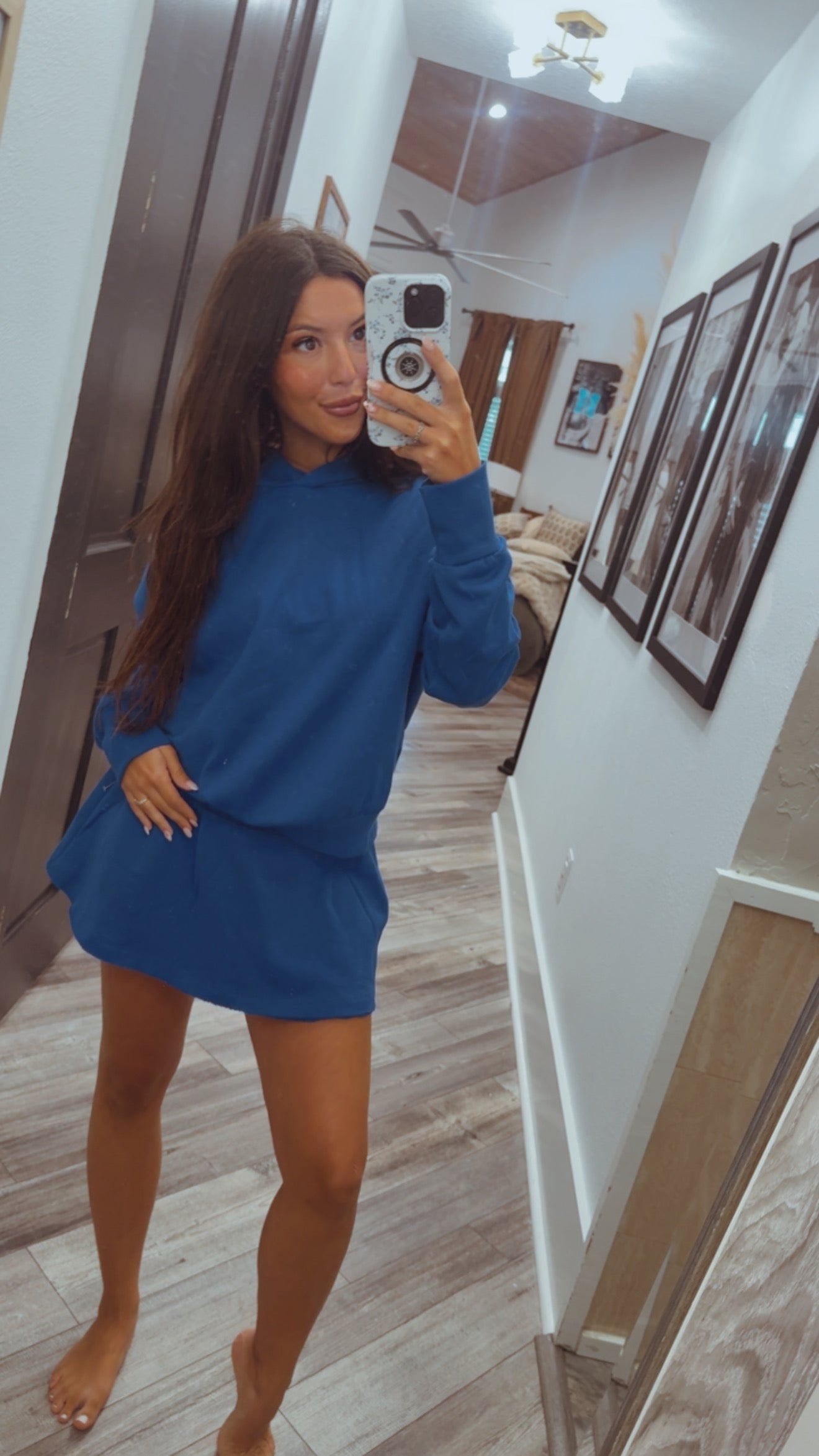 Royal Blue Comfy Vneck Hoodie and Skirt Set