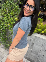 Ultra Soft Smokey Blue Wash Short Sleeve Top