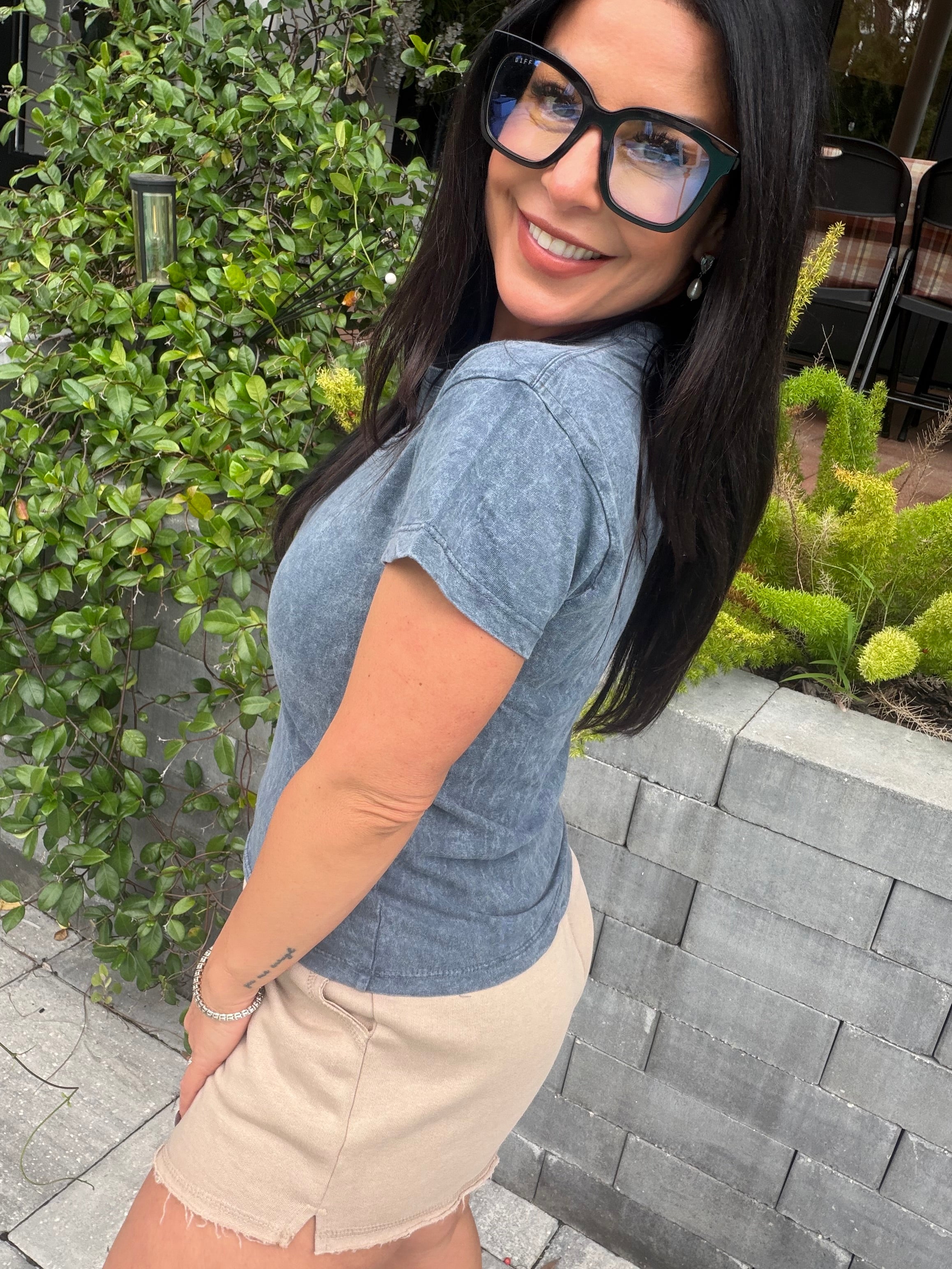 Ultra Soft Smokey Blue Wash Short Sleeve Top