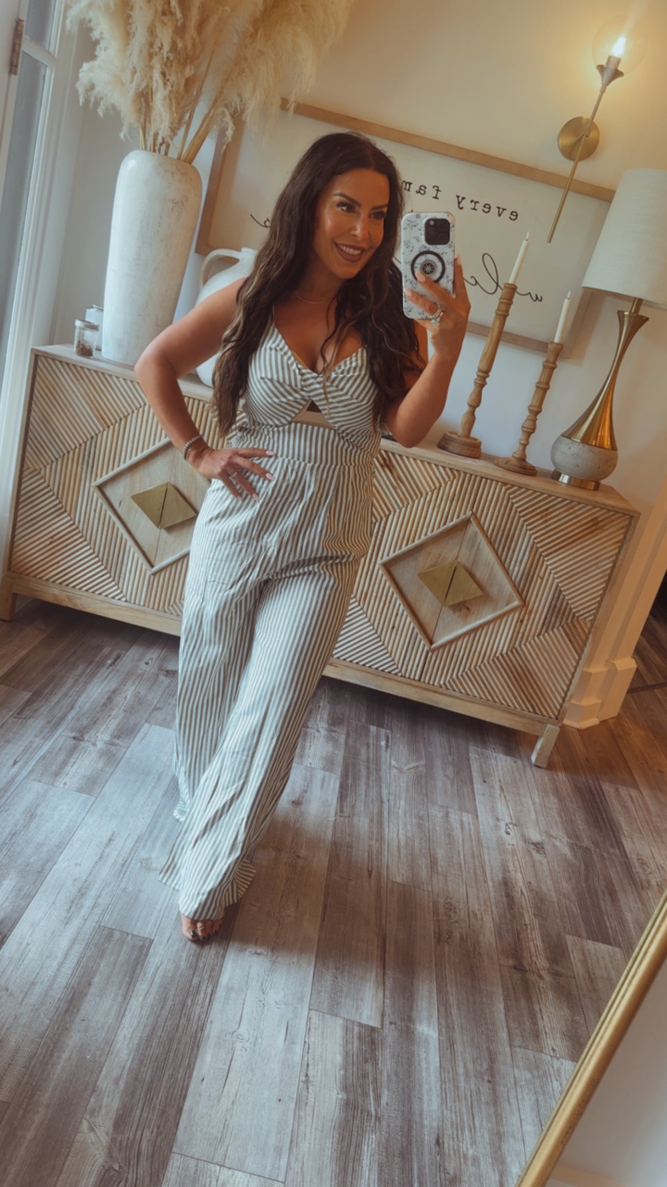 Green And White Striped Jumpsuit