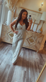 Green And White Striped Jumpsuit