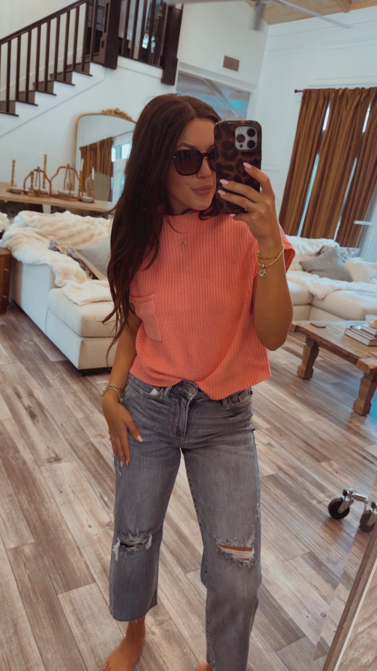 Chic Pink Knit Pocket Top