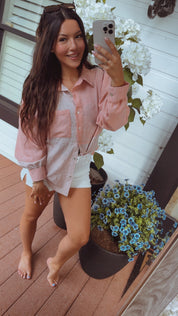 Terracotta and White Button Up Long Sleeve Top