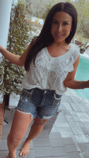 Dark High Rise Rhinestone Detail Risen Shorts
