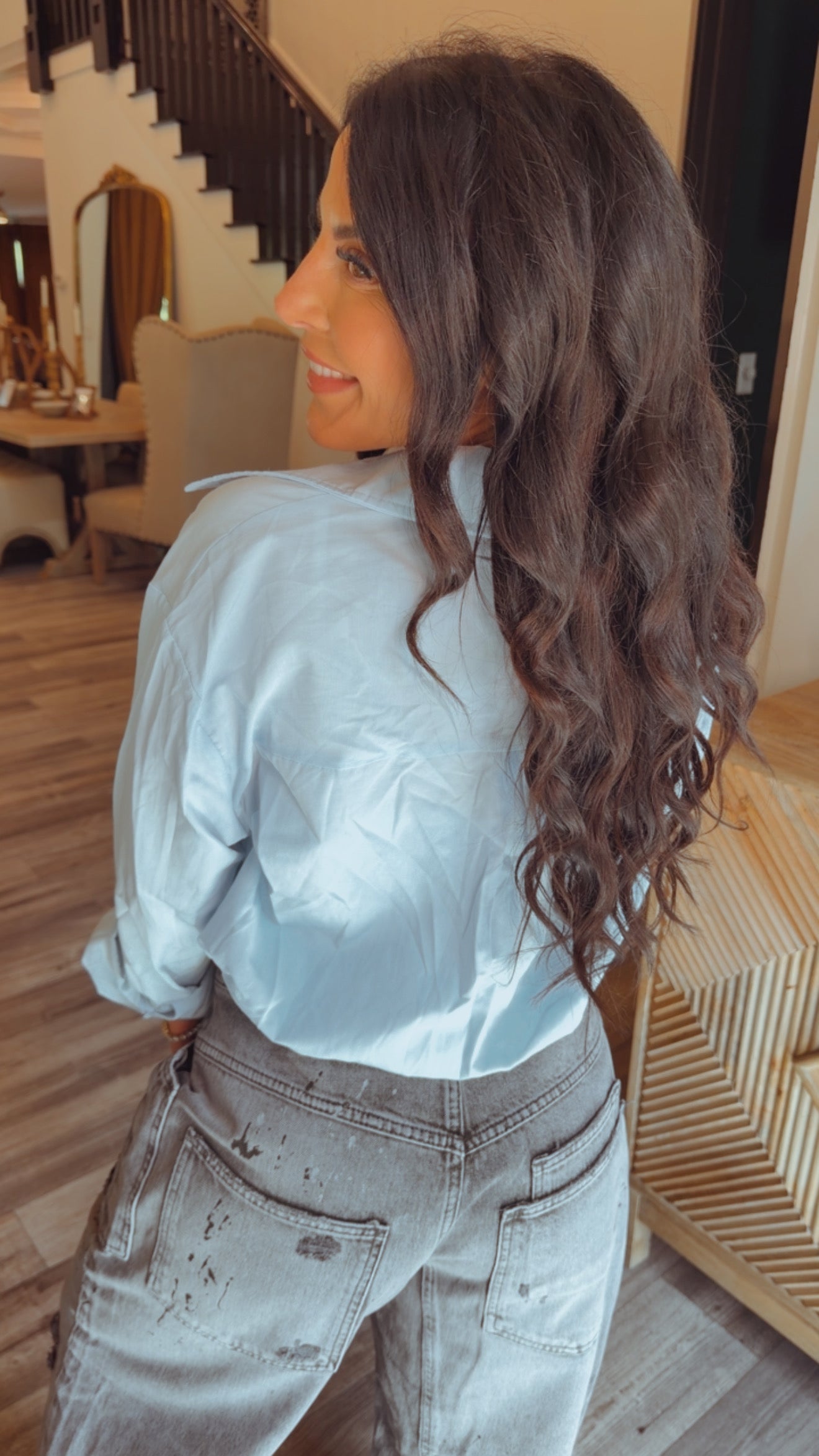 Luxe Baby Blue and White Lace Cami Long Sleeve Top
