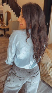 Luxe Baby Blue and White Lace Cami Long Sleeve Top