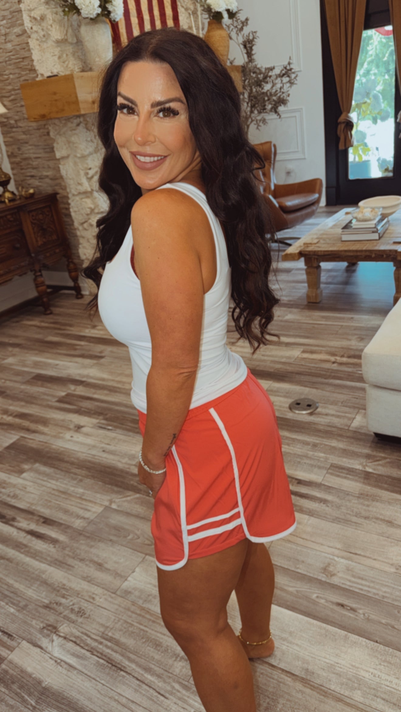 Rae Mode Flamingo And White Athletic Shorts