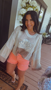 Pol Cream and Beige Crochet Knit Cropped Sweater Top